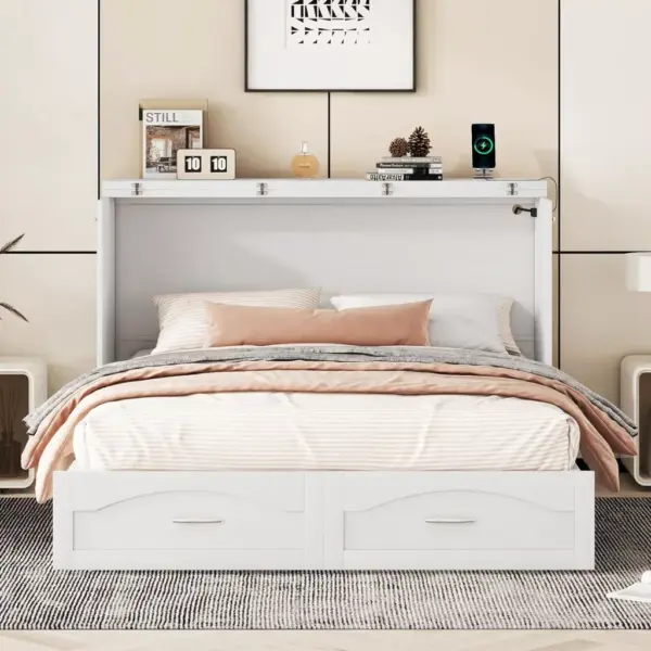 103456-13dce3.webp Transformable Queen/Full Size Murphy Wall Bed with Drawers, Sockets & USB Ports