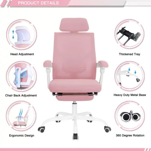 Ergonomic Mesh Office Chair with Adjustable Footrest and Headrest