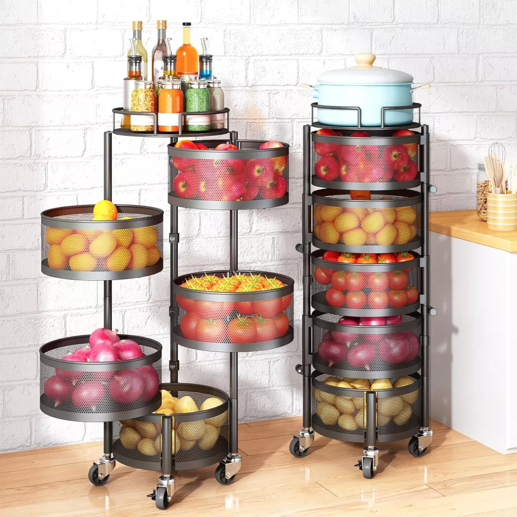 81DD+Cfj-oL 5-Tier Rotating Fruit and Vegetable Basket with Metal Lid
