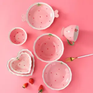 Charming Heart-Shaped Strawberry Ceramic Bowl