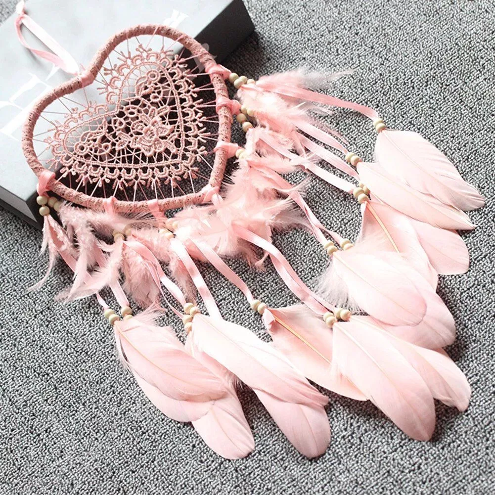 Heart-Shaped Dream Catcher with Feathers & Beads