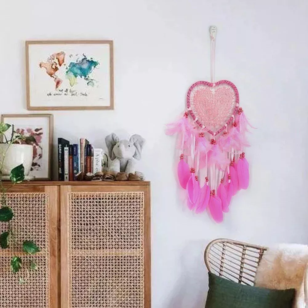 Heart-Shaped Dream Catcher with Feathers & Beads