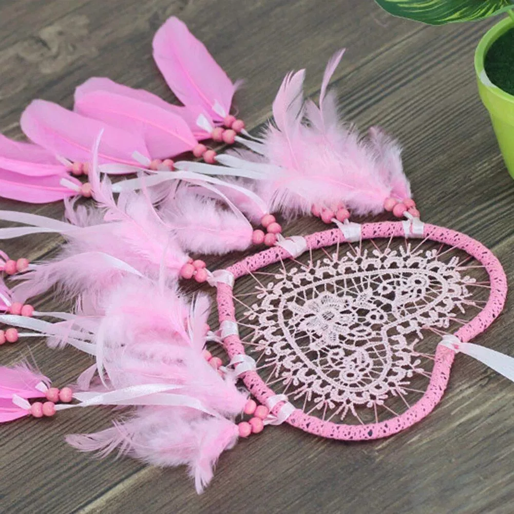 Heart-Shaped Dream Catcher with Feathers & Beads