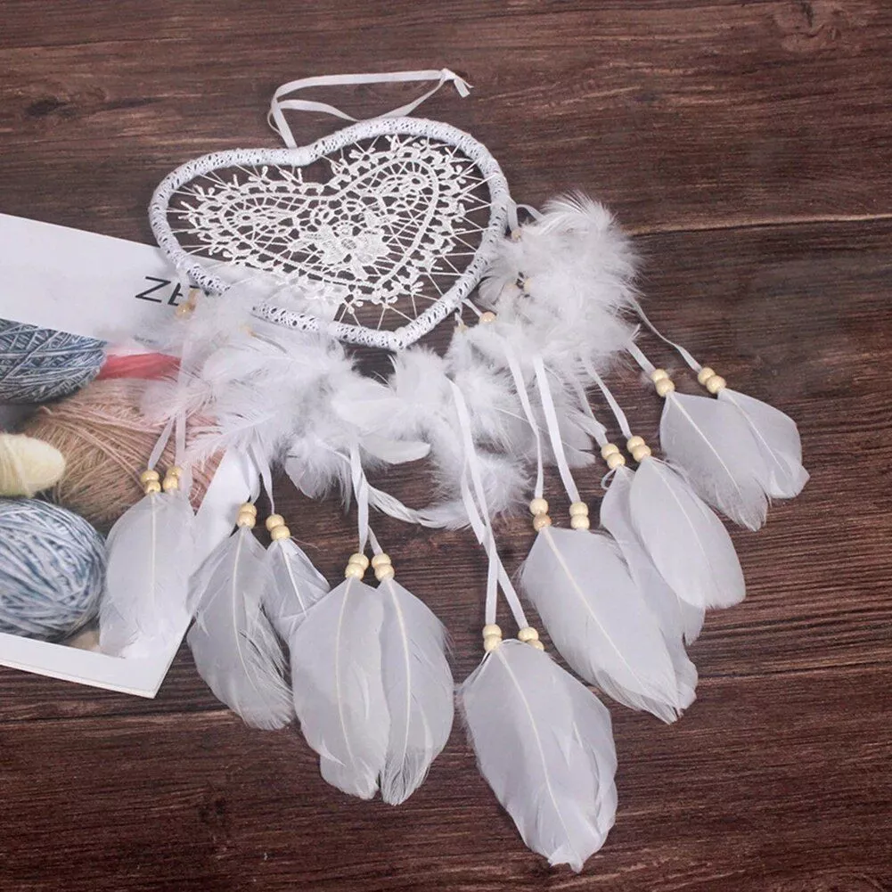 Heart-Shaped Dream Catcher with Feathers & Beads