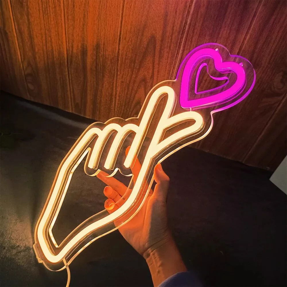 USB Powered Heart & Finger Neon Sign Light for Romantic Decor