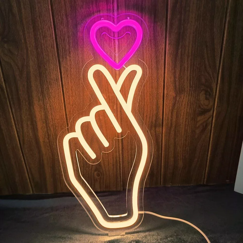 USB Powered Heart & Finger Neon Sign Light for Romantic Decor