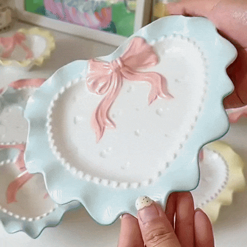3 Cute Ceramic Wavy Edge Tray for Jewelry & Breakfast