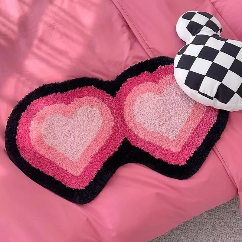 Tufting Black Pink Living Room Carpet Cool Heart Shape Rug Bedroom Bedside Mat Door Floor Anti Slip Pad Aesthetic Home Decor Tufting Black Pink Living Room Carpet Cool Heart Shape Rug Bedroom Bedside Mat Door Floor Anti Slip Pad Aesthetic Home Decor