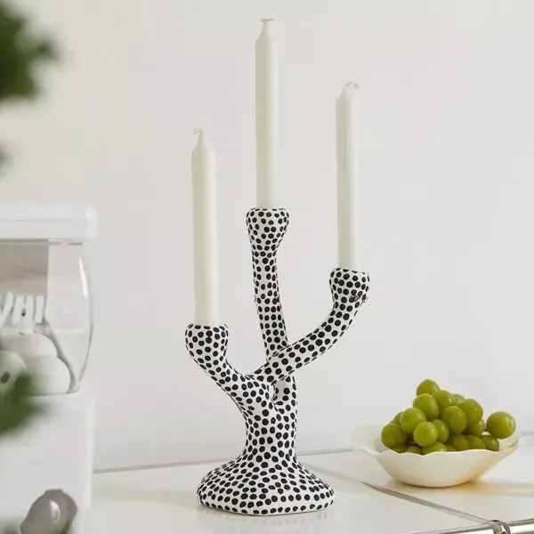 97416-b892dc.webp Modern Ceramic Candle Holder with Polka Dot Pattern
