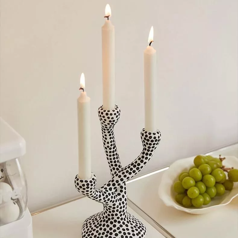 Modern Ceramic Candle Holder with Polka Dot Pattern