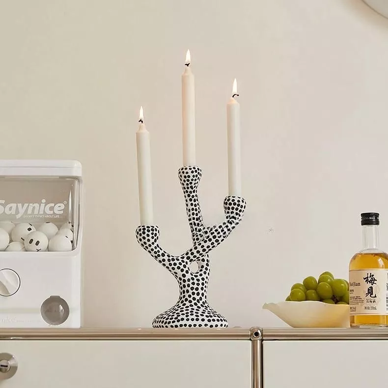 Modern Ceramic Candle Holder with Polka Dot Pattern