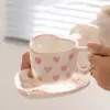 Heart-Shaped Pink Love Ceramic Coffee Cup Set