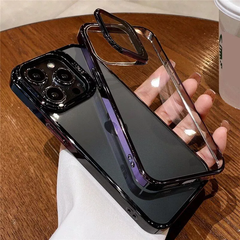 Clear Shockproof Cover with Invisible Glass Camera Lens Stand