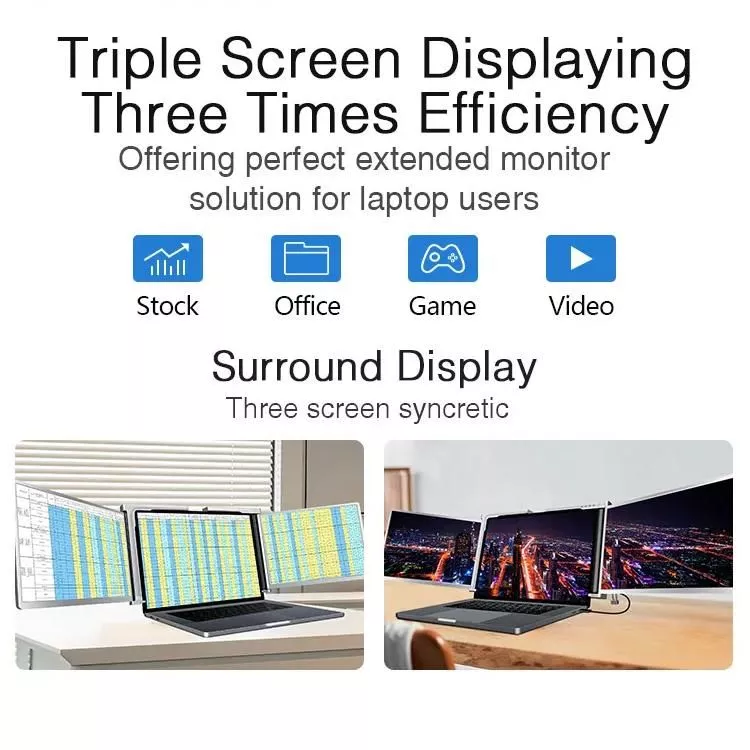 Portable Tri-Screen Laptop Extender