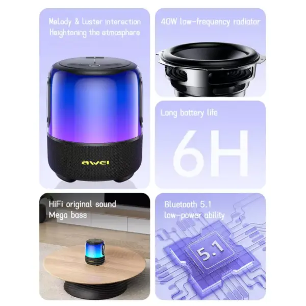 40W Portable Bluetooth Speaker with Waterproof Subwoofer & LED Lights