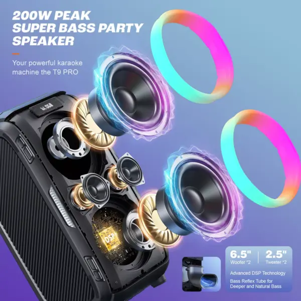 250W Peak Bluetooth Party Speaker with Custom Bass and 120dB Sound