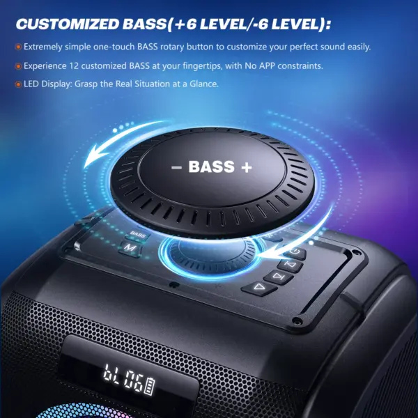 250W Peak Bluetooth Party Speaker with Custom Bass and 120dB Sound