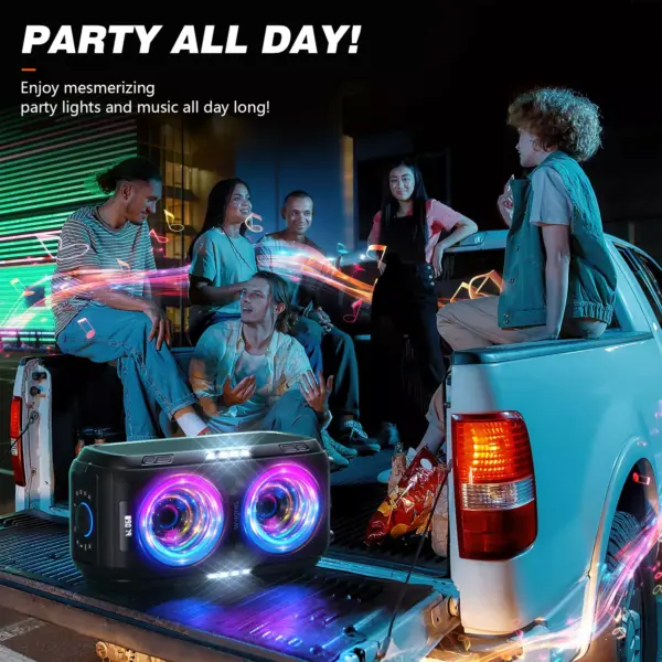 250W Peak Bluetooth Party Speaker with Custom Bass and 120dB Sound
