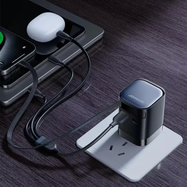 65W GaN Charger with Retractable USB-C Cable for iPhone, iPad, and Laptops