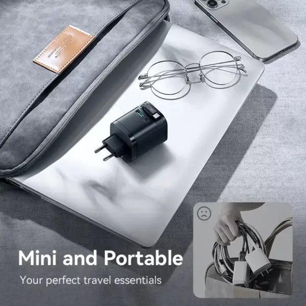 65W GaN Charger with Retractable USB-C Cable for iPhone, iPad, and Laptops