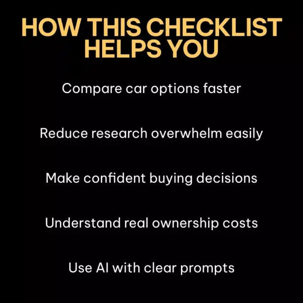 Smart Car Shopping Made Simple With AI | Digital Checklist Guide for Smarter Buying | Learn how to use ai to compare car options