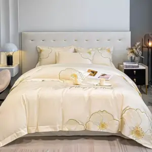 Luxury Egyptian Cotton Bedding Set with Floral Embroidery and Soft Duvet Cover