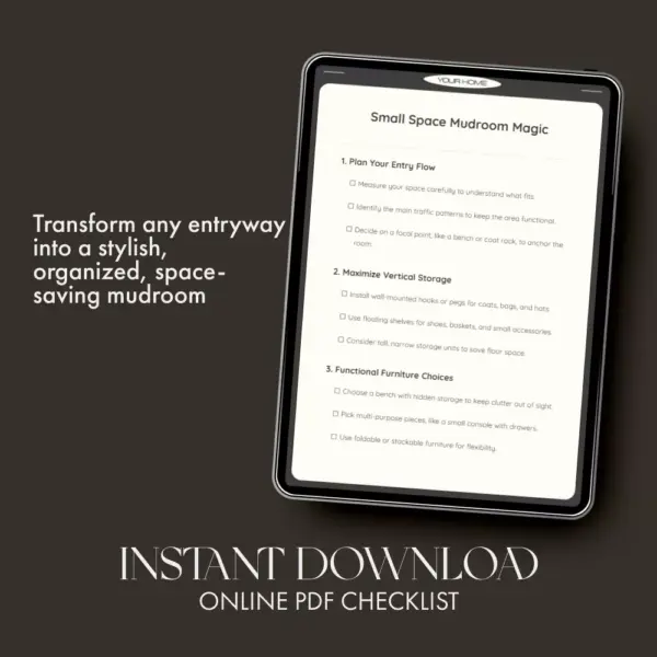 Small Space Mudroom Magic | Printable Checklist for Entryway Organization | How to Create a Mudroom in a Small Space | Digital Download Home Guide